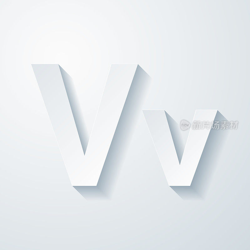 字母V -大写和小写。空白背景上剪纸效果的图标